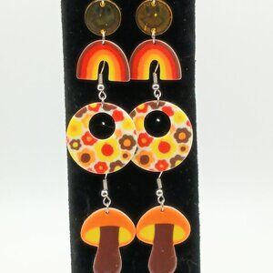 Flower Power Retro Mushroom, Rainbow, Smiley Face, Floral Earrings - Spencer's